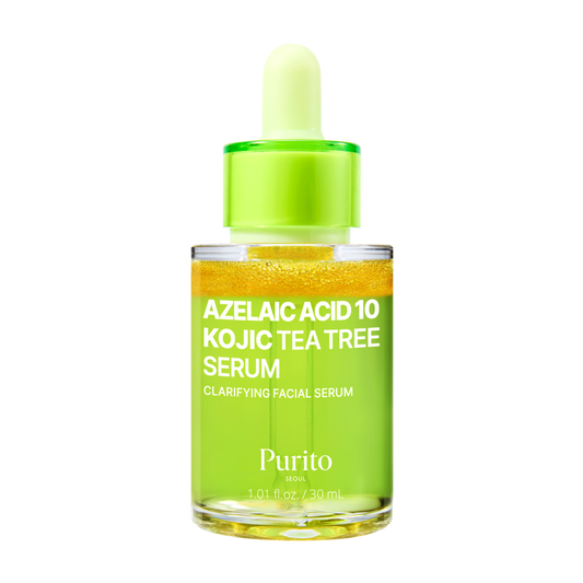Review & Ingredient analysis PURITO Azelaic Acid 10 Kojic Tea Tree Serum by Demythskin. Best korean Azelaic Acidserum. Best korean skincare. Azelaic acid for acne skin